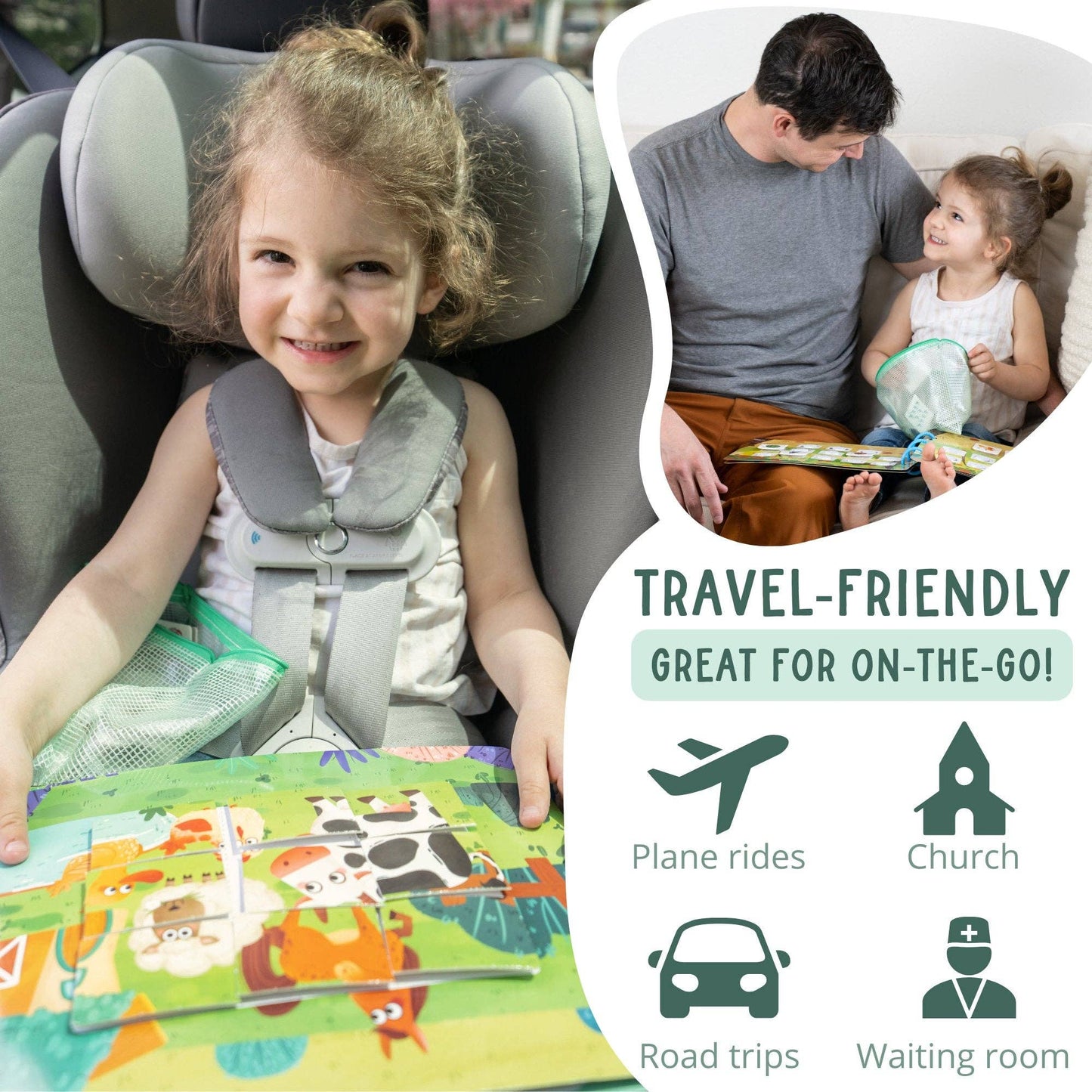 Farm Busy Book for Toddlers - Preassembled with Zipper Pouch - Velcro Matching Activity Book