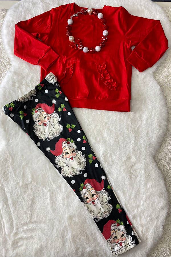DLH2806 Red pocket top Christmas legging girls sets
