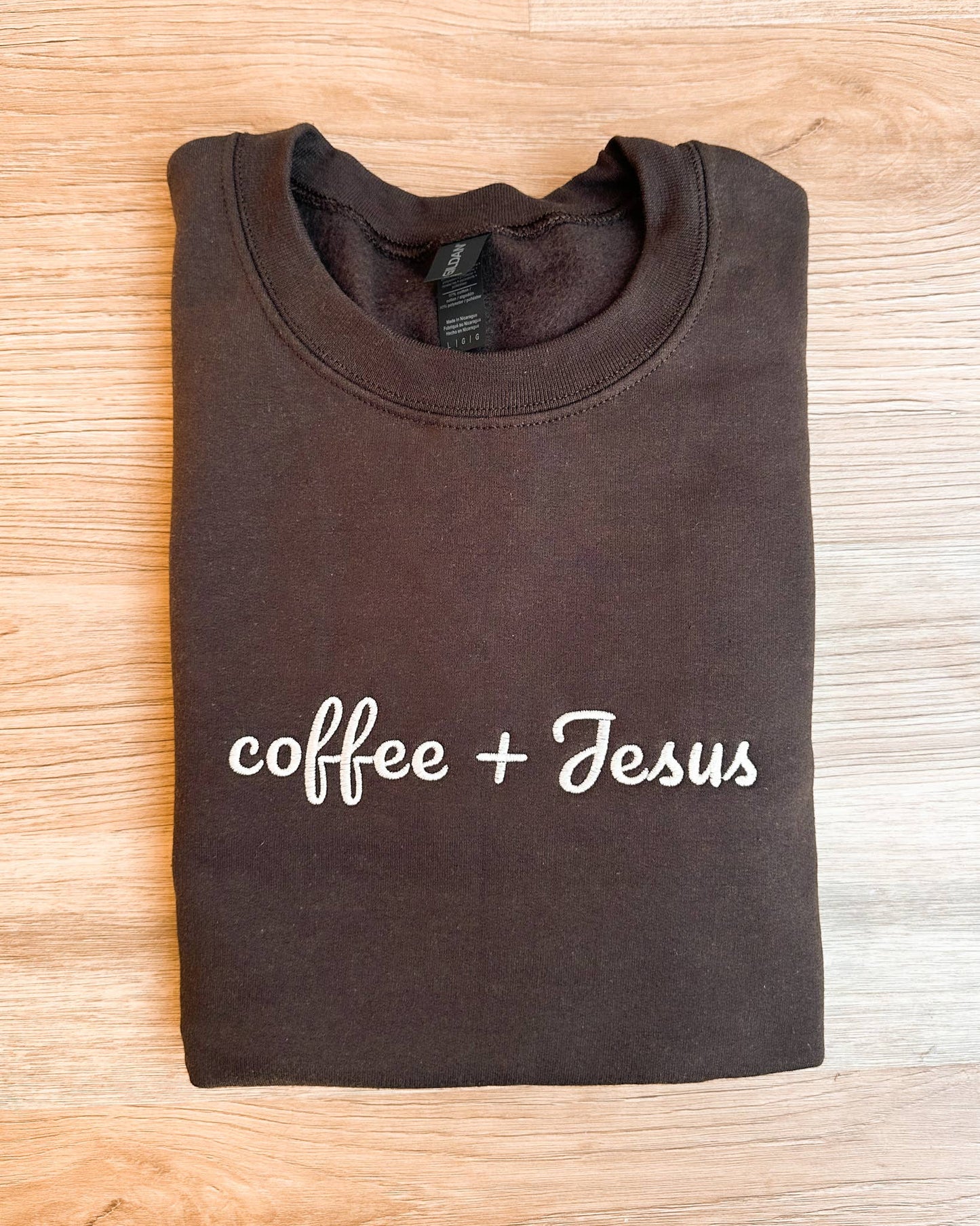 Coffee + Jesus Embroidery Sweatshirt