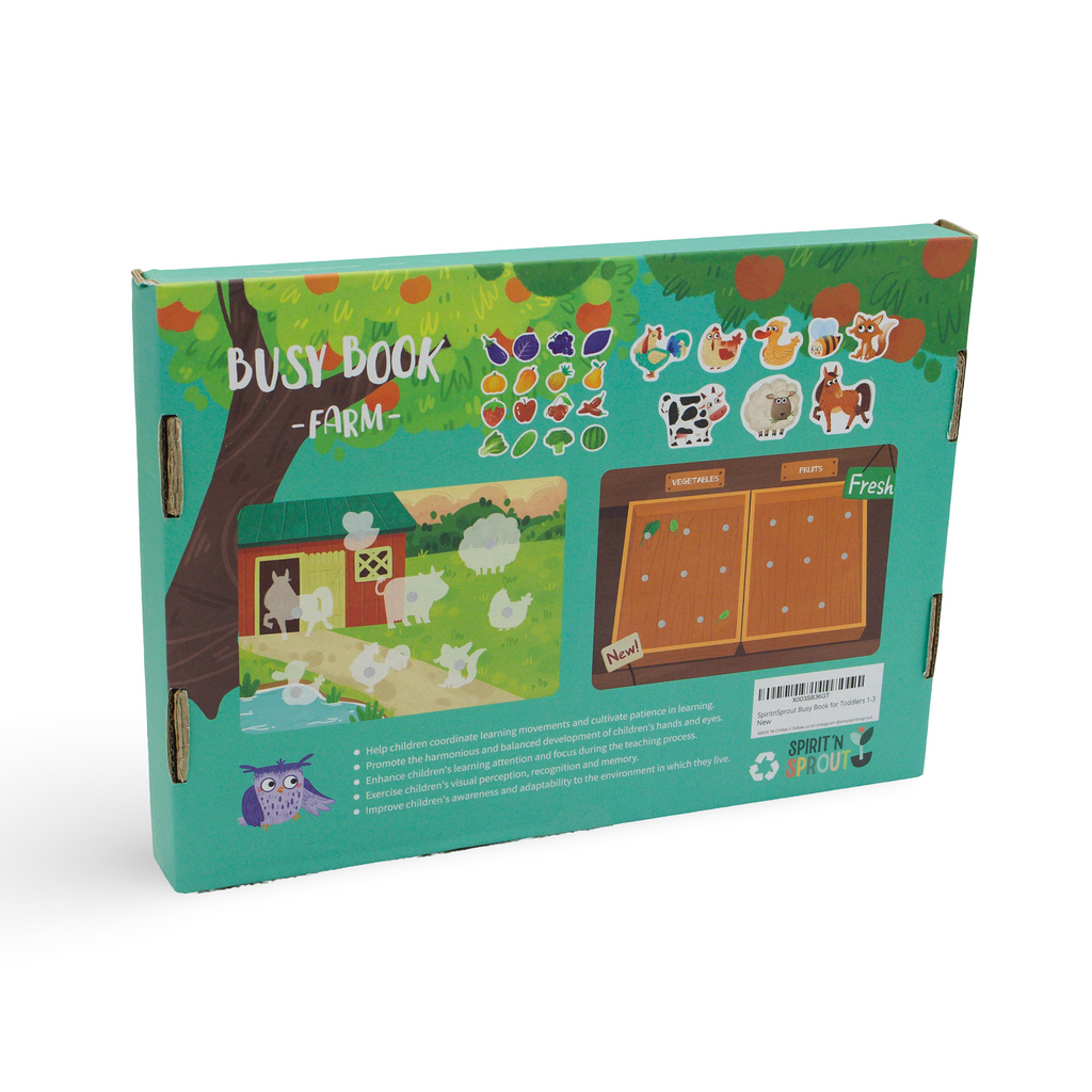 Farm Busy Book for Toddlers - Preassembled with Zipper Pouch - Velcro Matching Activity Book