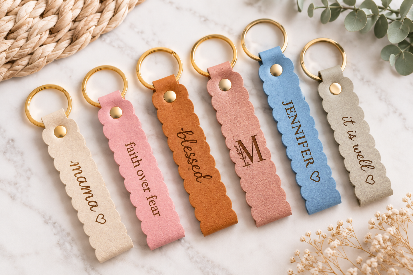 Scalloped Leatherette Keychain