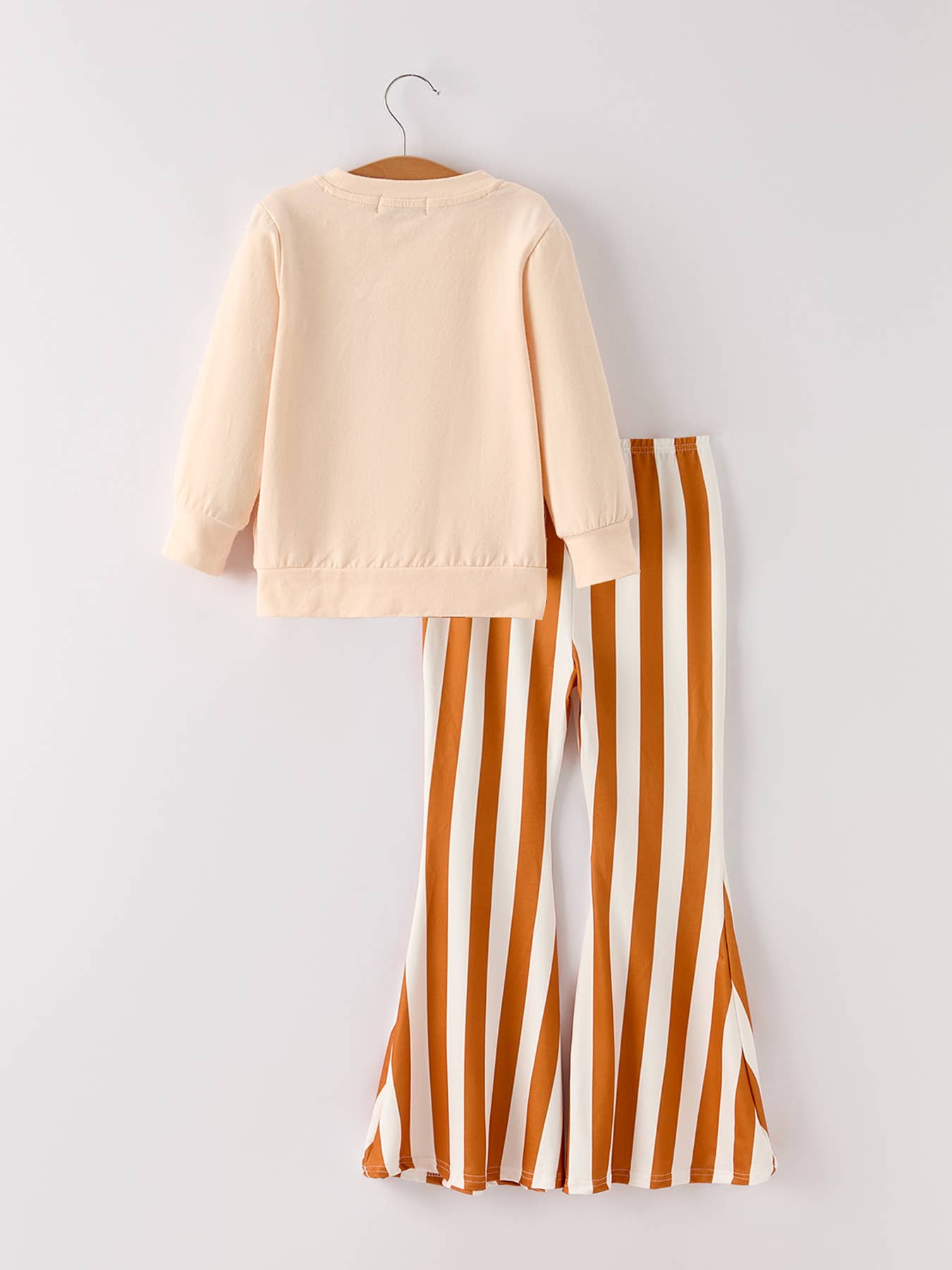 Fall Thanksgiving "thanksful" Chenille Patches Stripe Girls Long Sleeve Set