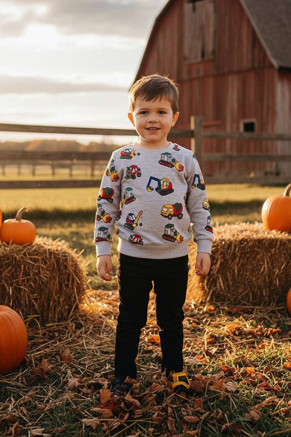 Grey truck prints long sleeve boys sweatshirt 250929M