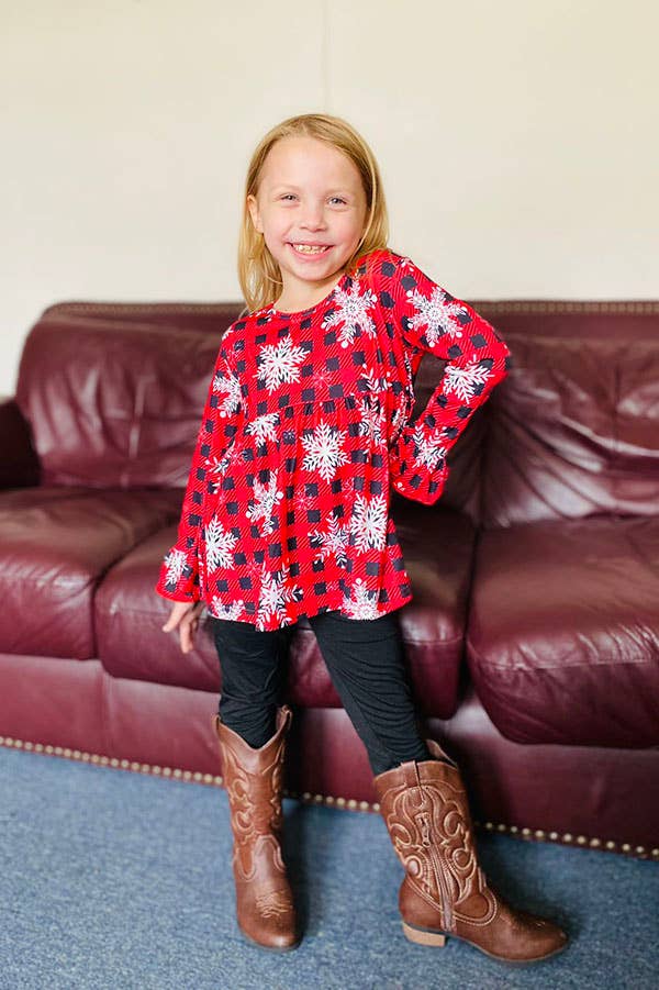 Kids Red/Black plaid &snowflake print sets XCH0010-25H