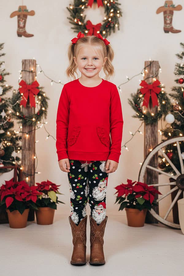 DLH2806 Red pocket top Christmas legging girls sets