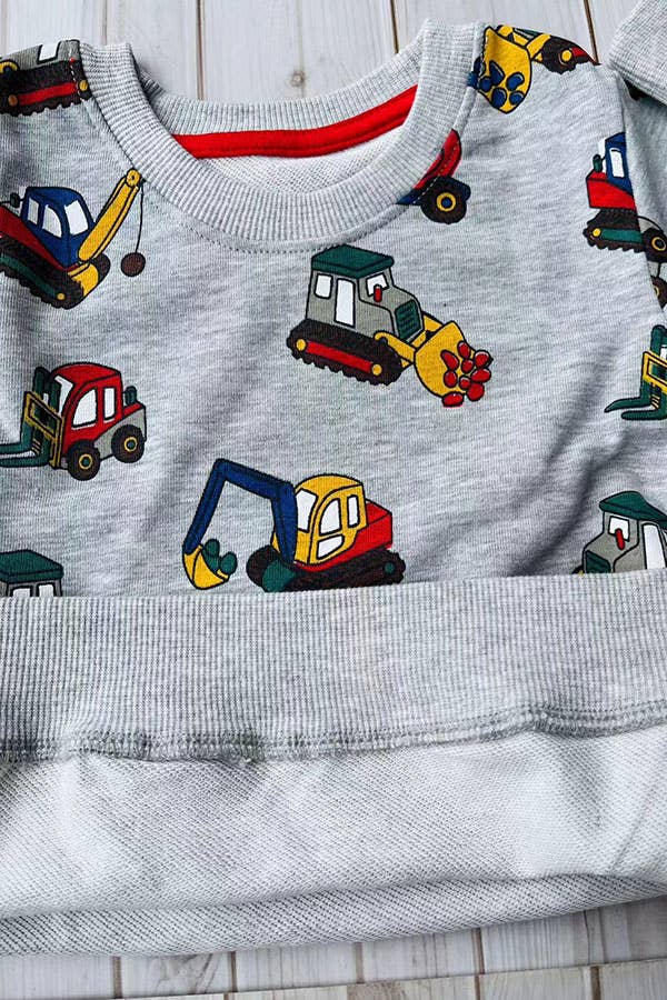 Grey truck prints long sleeve boys sweatshirt 250929M