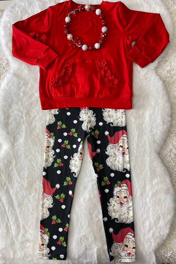 DLH2806 Red pocket top Christmas legging girls sets