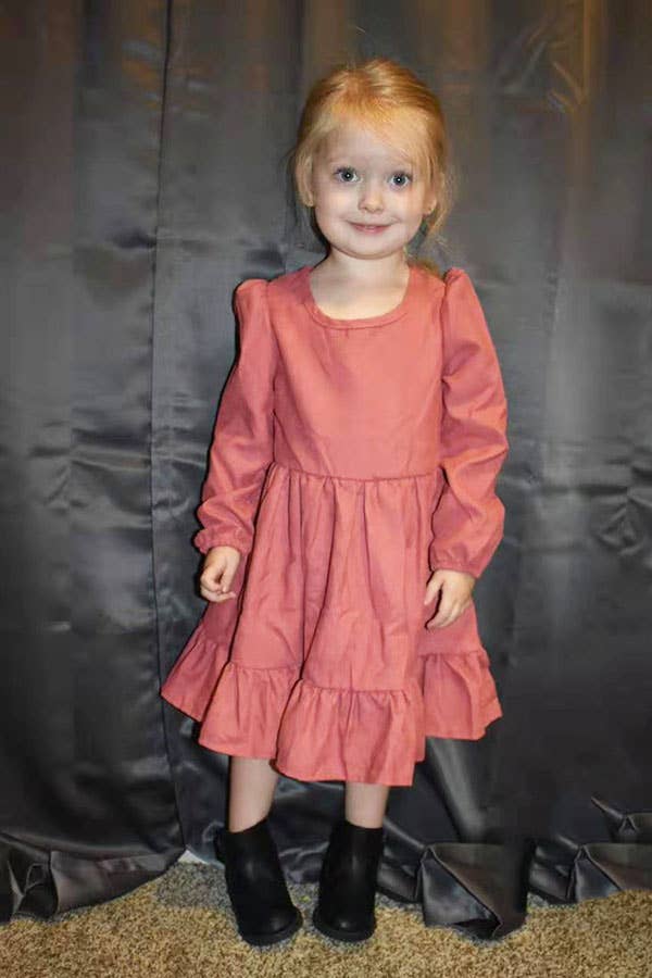 Coral color Long sleeve girls swirl dress w/ruffle DLH2642