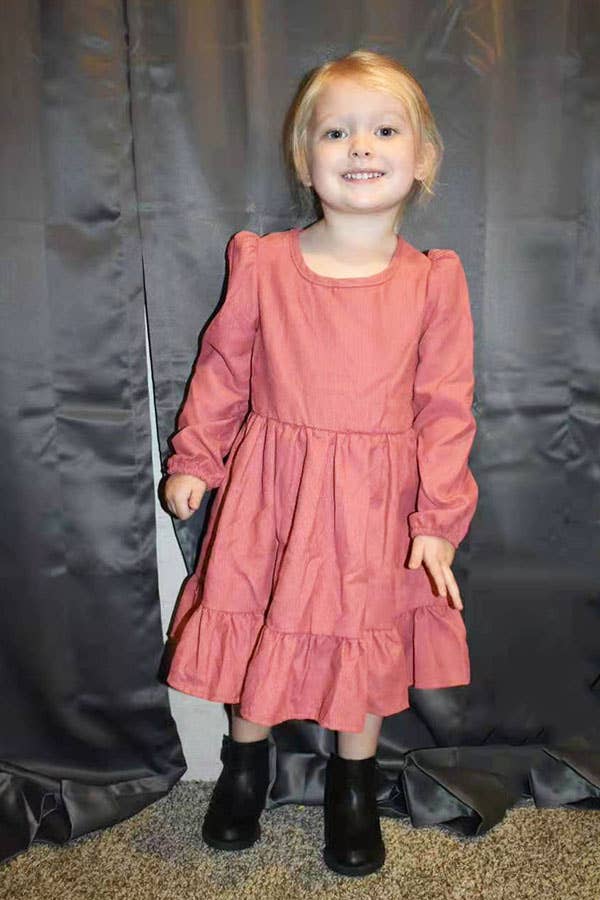 Coral color Long sleeve girls swirl dress w/ruffle DLH2642