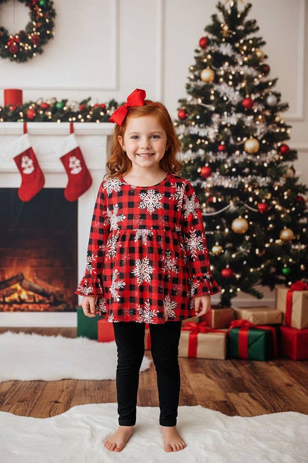 Kids Red/Black plaid &snowflake print sets XCH0010-25H
