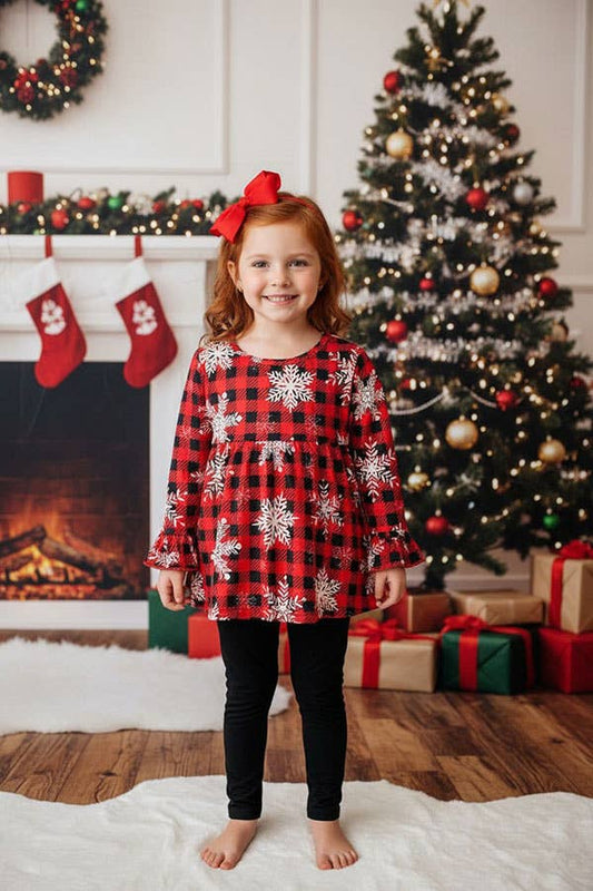 Kids Red/Black plaid &snowflake print sets XCH0010-25H