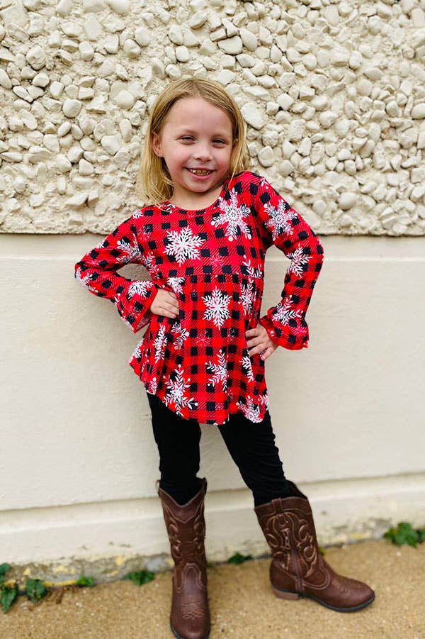 Kids Red/Black plaid &snowflake print sets XCH0010-25H