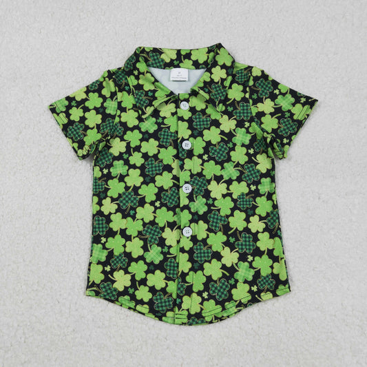 Baby Boys Green Clovers Button St Patrick Shirts Top