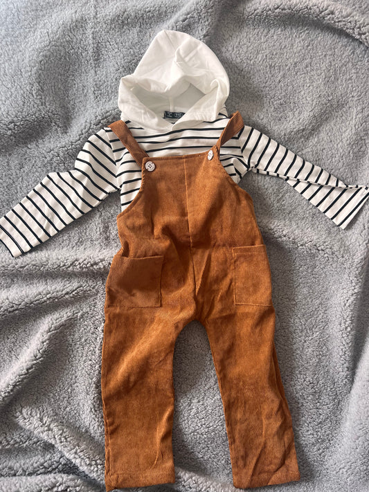 Striped hooded overall set