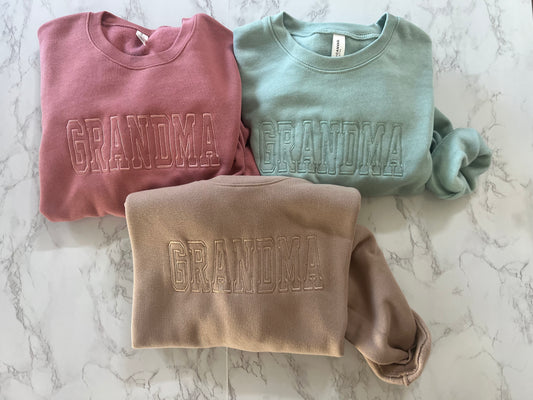 Neutral Embroidered GRANDMA Sweatshirt