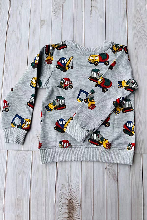 Grey truck prints long sleeve boys sweatshirt 250929M