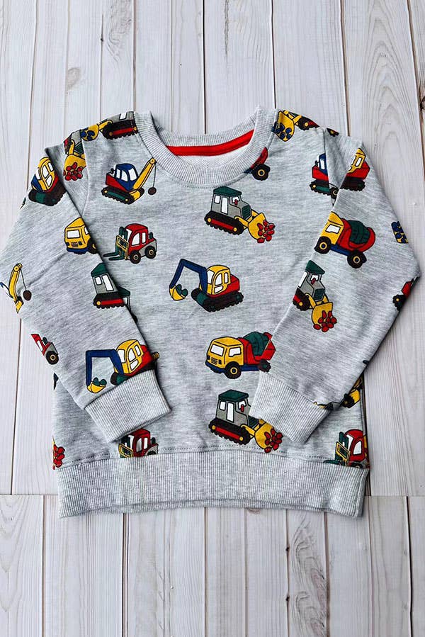 Grey truck prints long sleeve boys sweatshirt 250929M