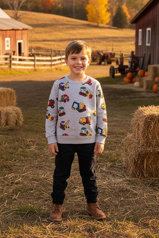 Grey truck prints long sleeve boys sweatshirt 250929M