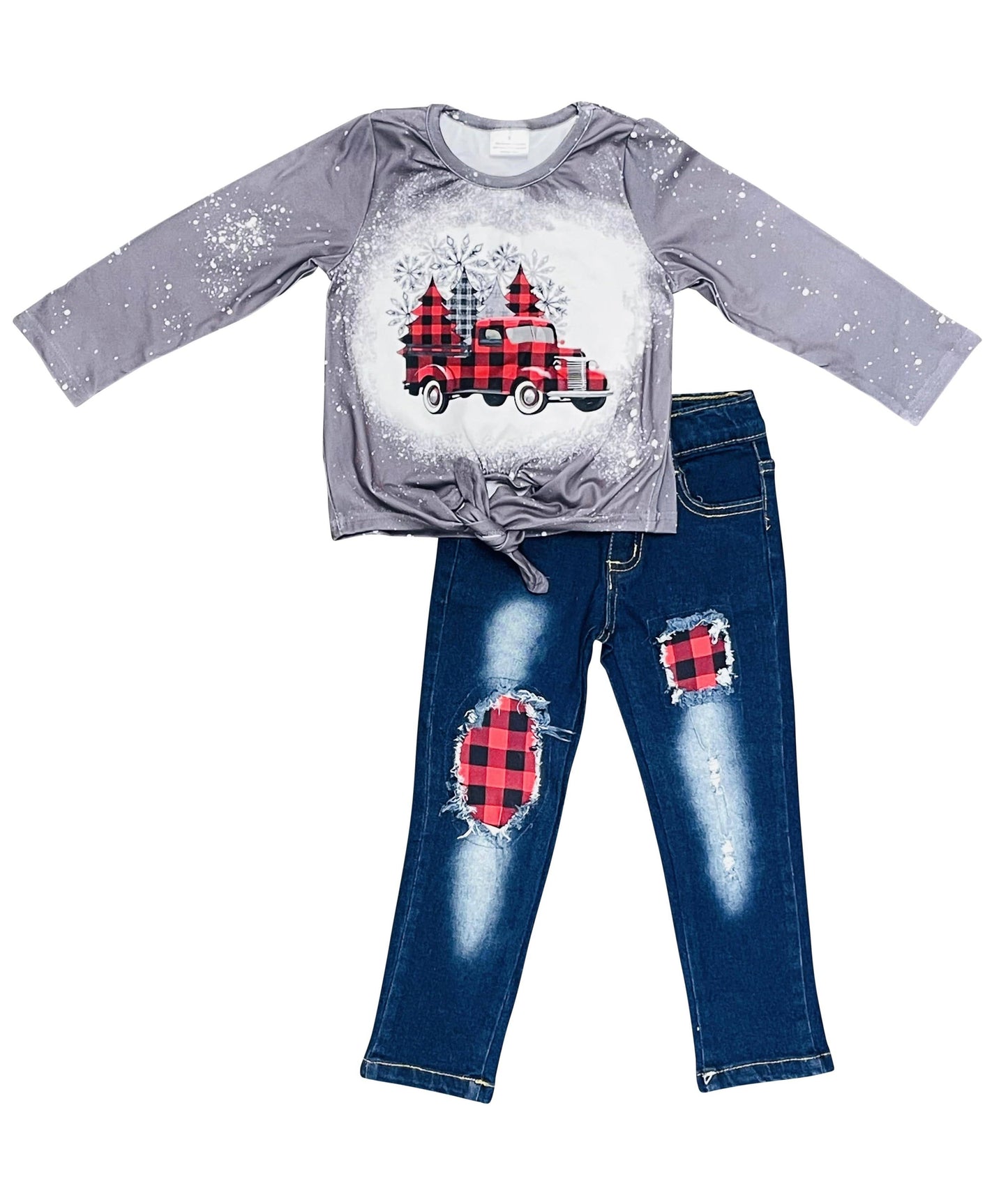 Buffalo Plaid Bleached Christmas Truck Pant Outfit