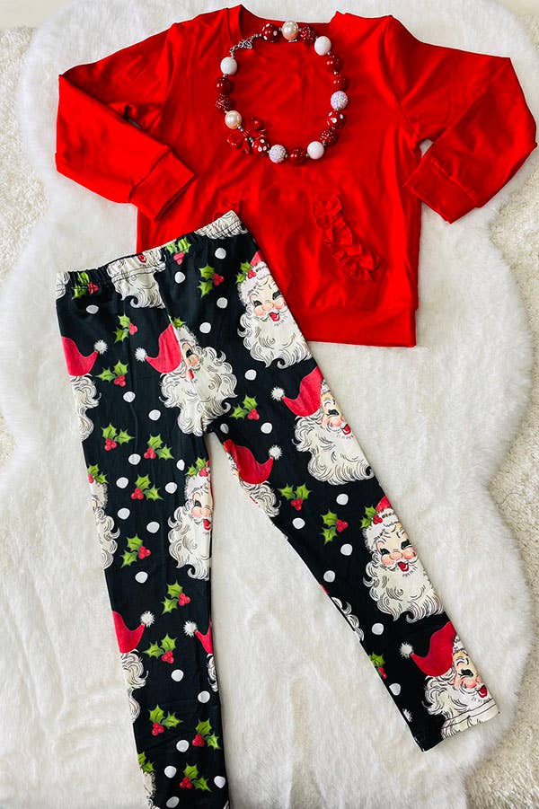 DLH2806 Red pocket top Christmas legging girls sets